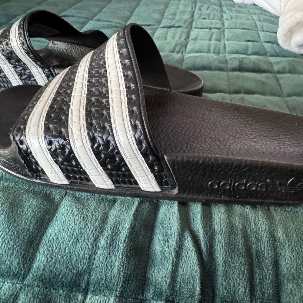 Adidas Black and White Slide Sandals